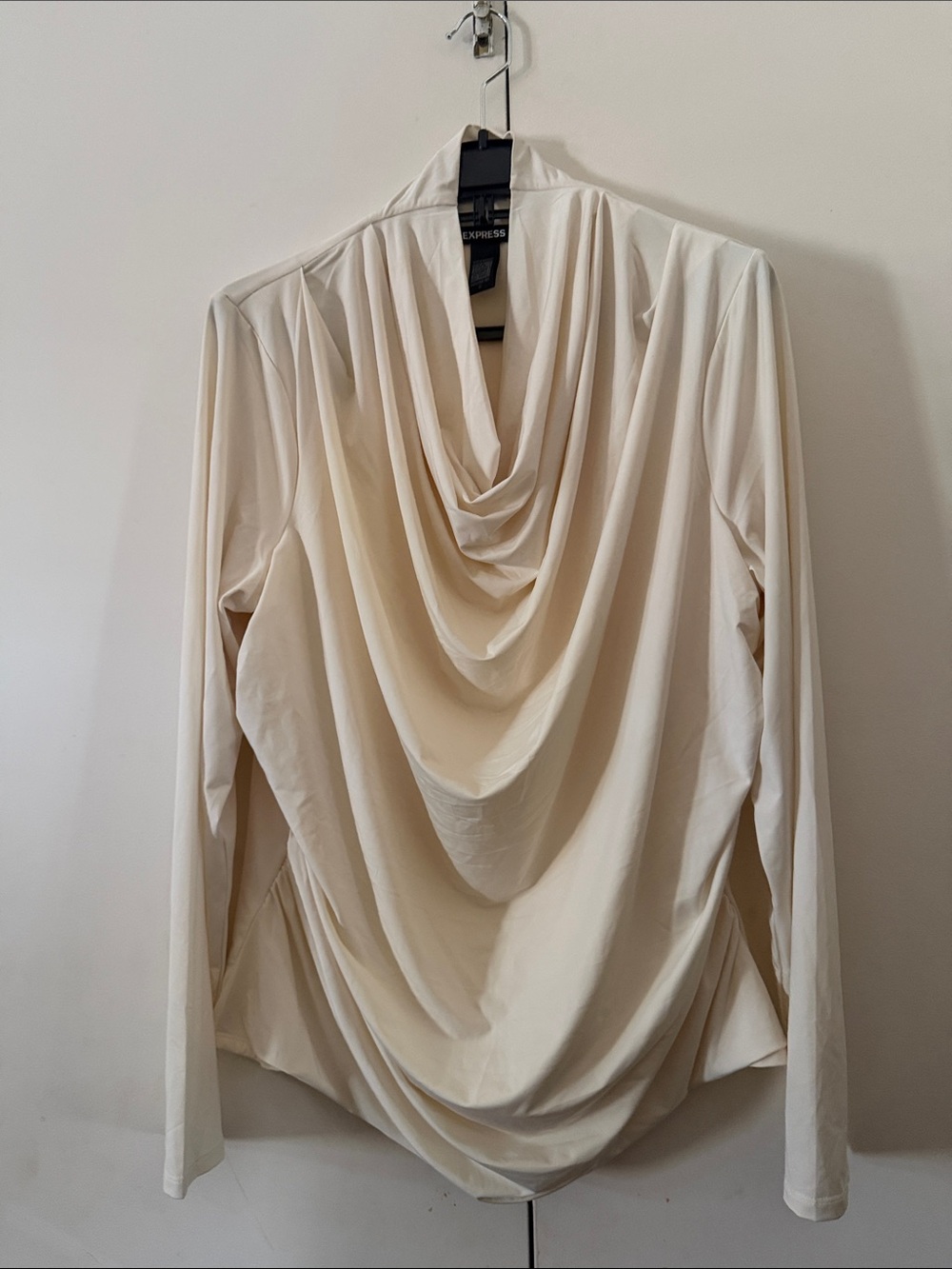 Express Cream Draped Cowl Neck Long Sleeve Top